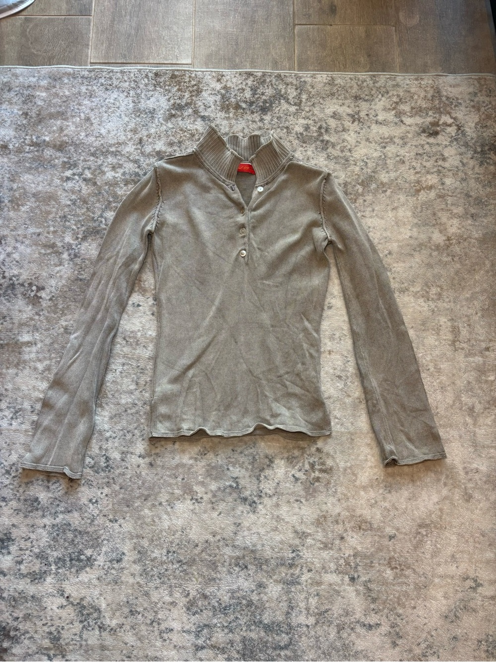Vintage Level 99 Brown Ribbed Knit Quarter-Button Top